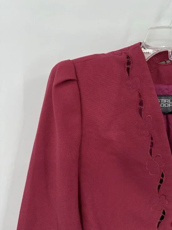 vintage 80s COTTAGECORE PINK BLAZER jacket embroidered floral cutout princess - Picture 4 of 11